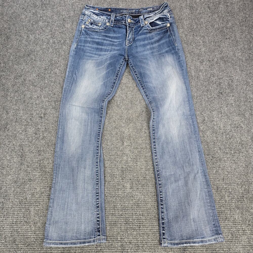 Miss Me Jeans Womens 31x33 Easy Boot Light Wash Sequin Rhinestone Bling